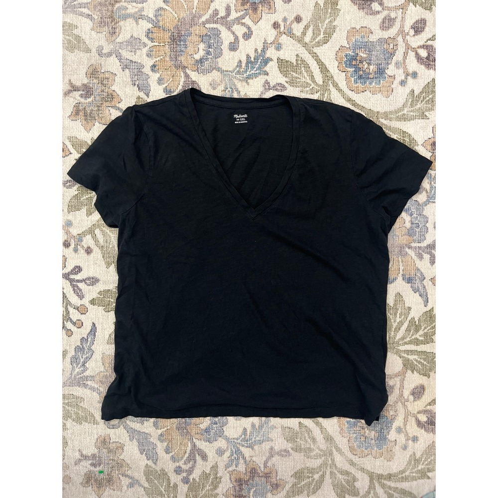 Madewell V-Neck Tee Womens XXL Black Excellent Slub Cotton Short Sleeve T-Shirt